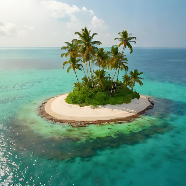 una piccola isola con palme sull'acqua