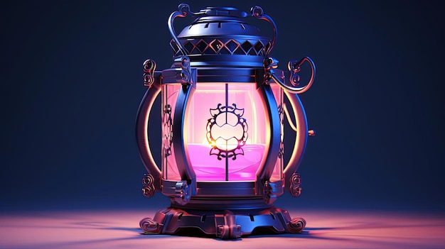 una piccola lanterna blu con vernice rosa sopra nello stile di un rendering iperdettagliato realistico