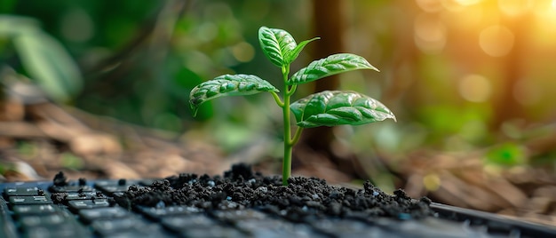 una piccola pianta che cresce in un terreno con una foglia verde