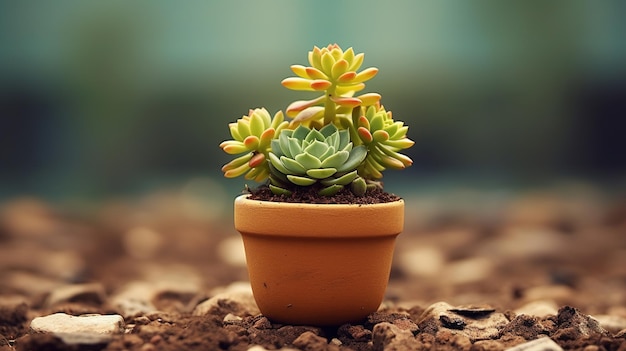 una piccola pianta con un vaso a terra