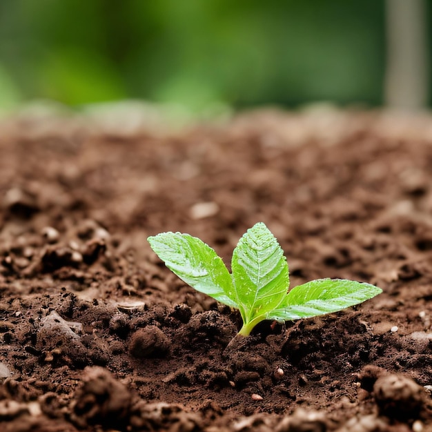 Una piccola pianta è nella terra e le foglie sono verdi.