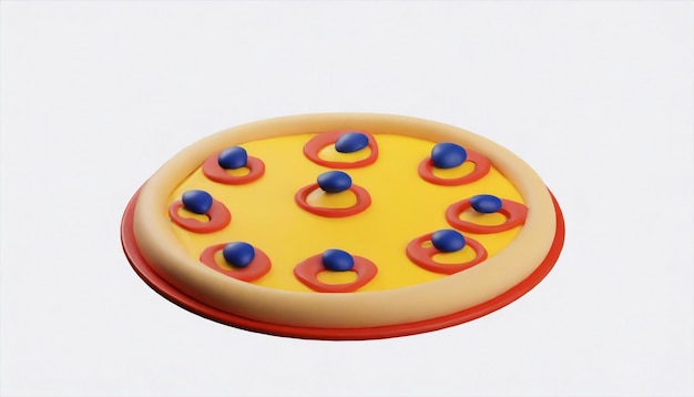 una piccola pizza di plastica con un top rosso e giallo