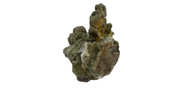 Una piccola roccia verde con uno sfondo bianco