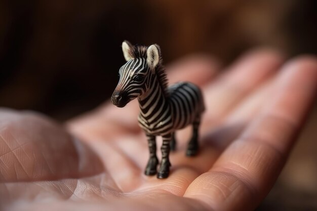 Una piccola statuetta di zebra è su una mano