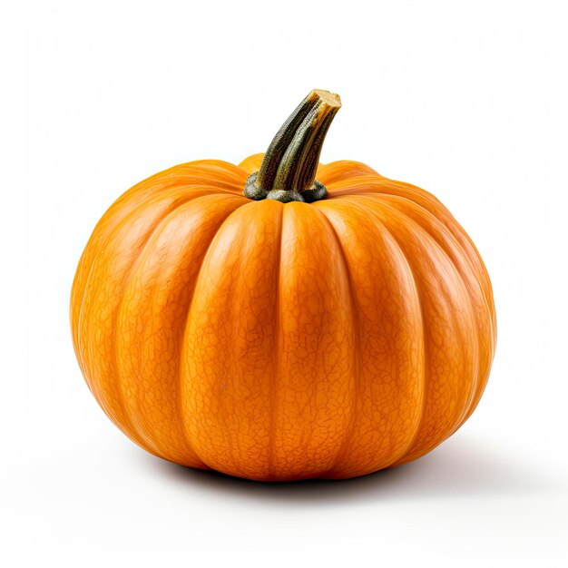 Una piccola zucca arancione su uno sfondo bianco