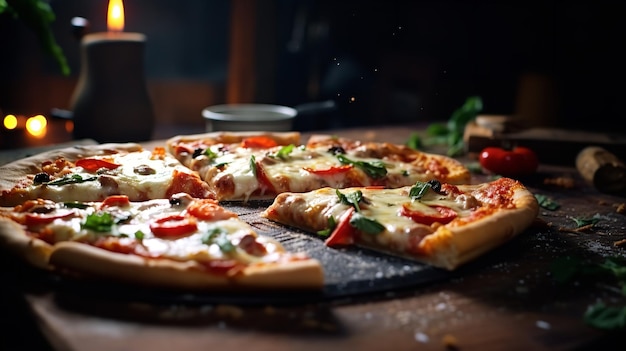 Una pietra di pizza con pizza fatta a mano appena cucinata Generative Ai