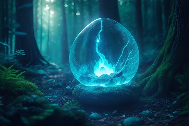 Una pietra magica nella foresta di notte