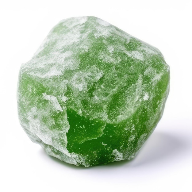 Una pietra verde che è verde e ha uno sfondo bianco.