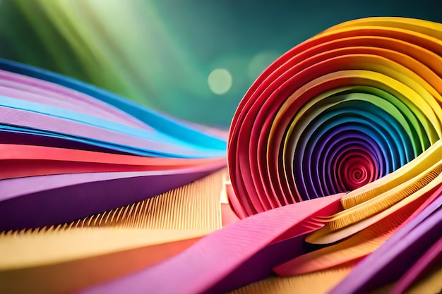 una pila colorata di nastri colorati arcobaleno.