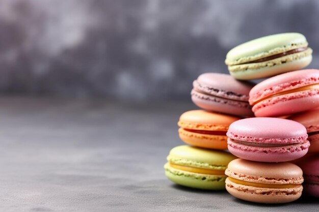 Una pila di amaretti colorati su uno sfondo grigio