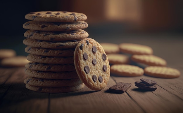 Una pila di biscotti al cioccolato con cioccolato. ai generato