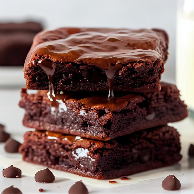 Una pila di brownies al cioccolato su sfondo bianco panetteria casalinga e dessert pasticceria