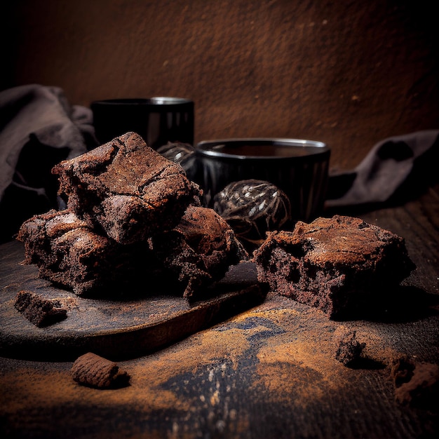 Una pila di brownies con una tazza di caffè sul lato.