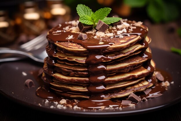 Una pila di deliziosi pancake con cioccolato