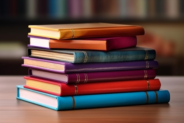 una pila di libri colorati con copertine vivaci generate dall'intelligenza artificiale