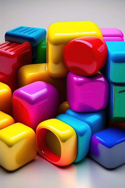 Una pila di mattoni di plastica multicolori brillanti