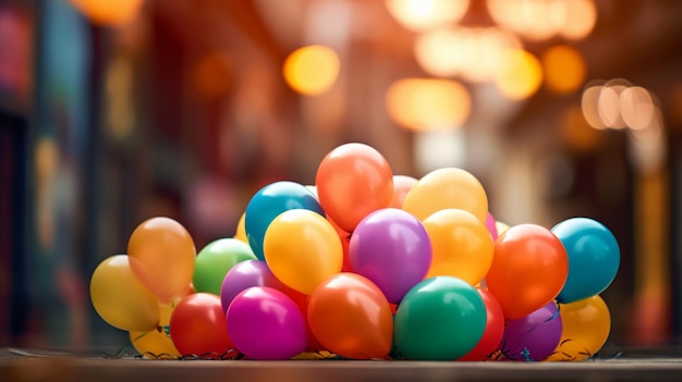 Una pila di palloncini colorati su un tavolo