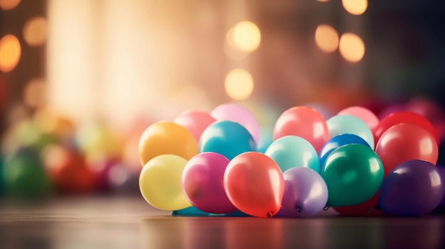 Una pila di palloncini colorati su un tavolo