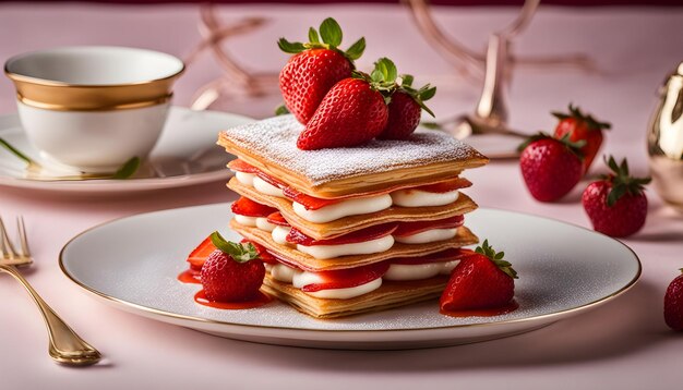 una pila di pancake con fragole e crema sopra di loro