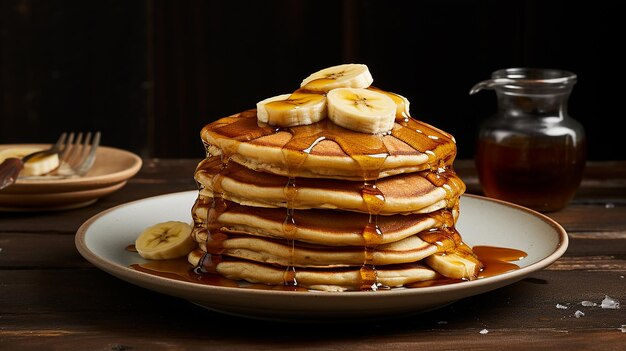 una pila di pancake con lo sciroppo sopra di loro