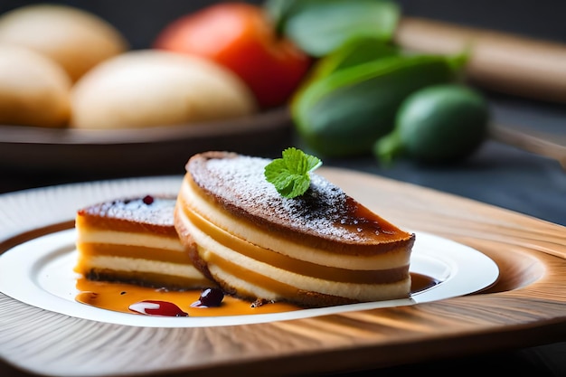 una pila di pancake con un pezzo di menta sopra.