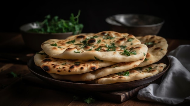 Una pila di pane naan su un piatto