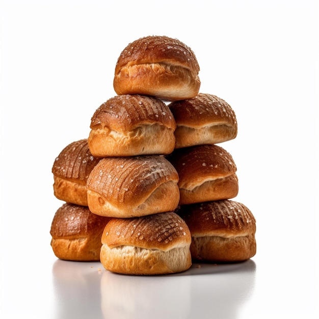Una pila di panini che sono impilati in una piramide.