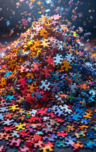 Una pila di pezzi colorati del puzzle