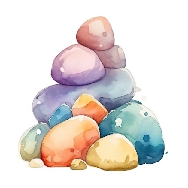 Una pila di pietre colorate acquerello illustrazione disegnata a mano. una pila di pietre colorate illustrazione disegnata a mano dell'acquerello stock illustrazione