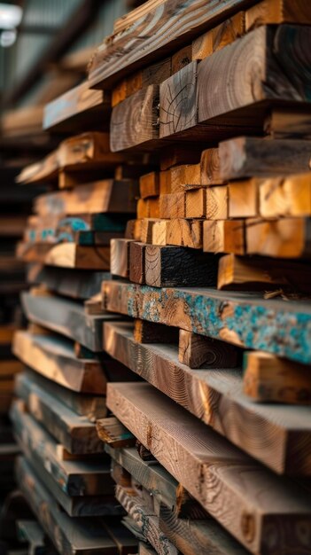 Una pila di tavole di legno in una fabbrica