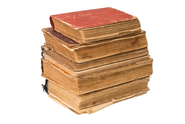 Una pila di vecchi libri stracciati Libri strappati d'epoca Antiquariato isolato