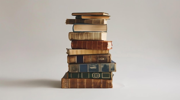 Una pila di vecchi libri su uno sfondo bianco