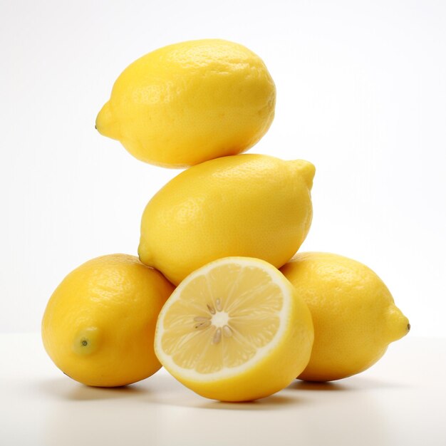 Una pila iperrealistica di limoni su uno sfondo bianco