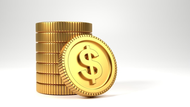 Una pila o una pila di monete d'oro semirealistiche nel tema della banca finanziaria e del commercio di risparmio bancario di pagamento degli investimenti