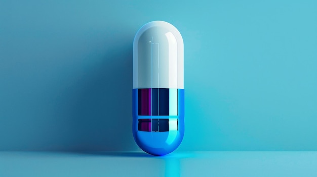 una pillola blu con un colore rosso e viola in esso