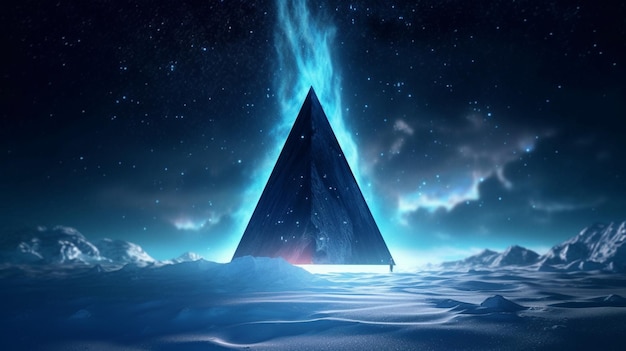 Una piramide blu nella neve