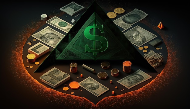 Una piramide con sopra il simbolo del dollaro
