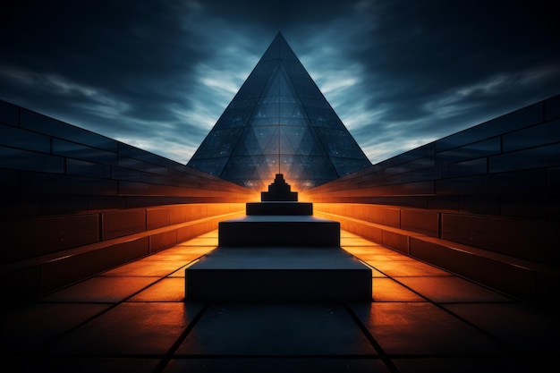 una piramide da cui esce una luce arancione