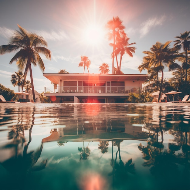 Una piscina al tramonto