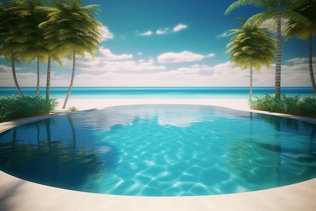 Una piscina con palme sulla spiaggia