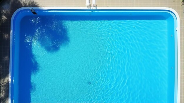 una piscina con un'acqua blu che ha un oggetto blu in esso