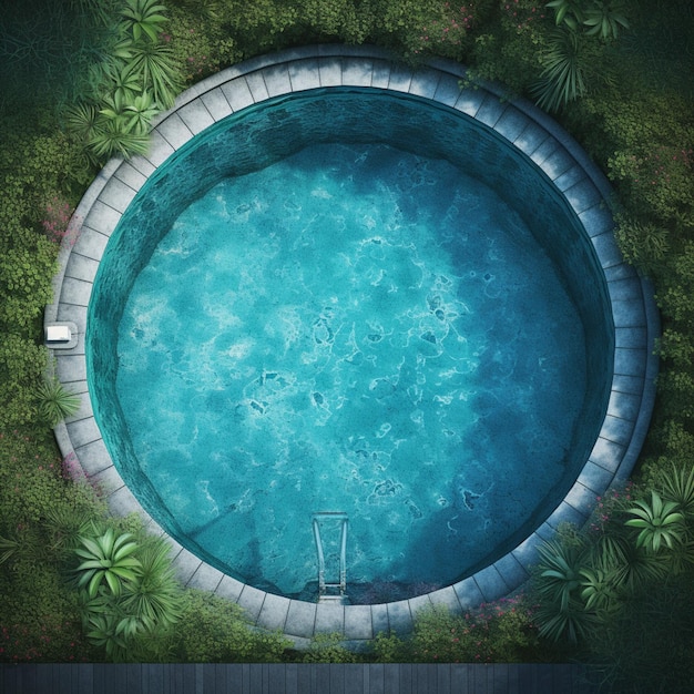 Una piscina con una vasca al centro