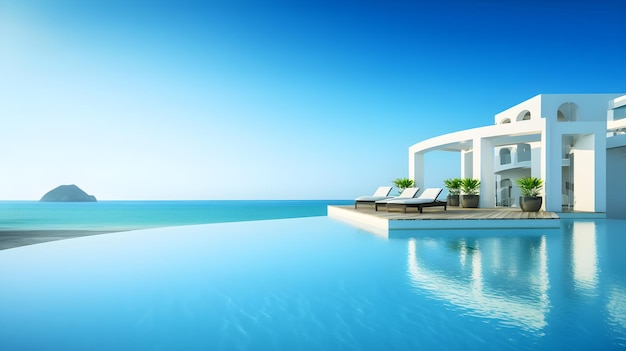 Una piscina con vista mare e cielo.