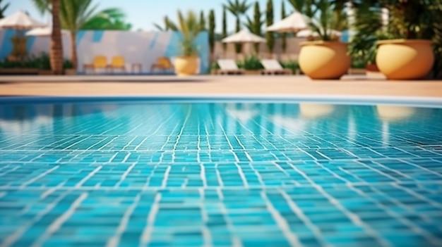 Una piscina con vista sul resort.
