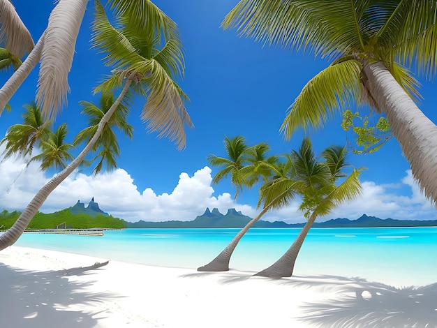 Una pittoresca spiaggia di Bora Bora, in Polinesia francese