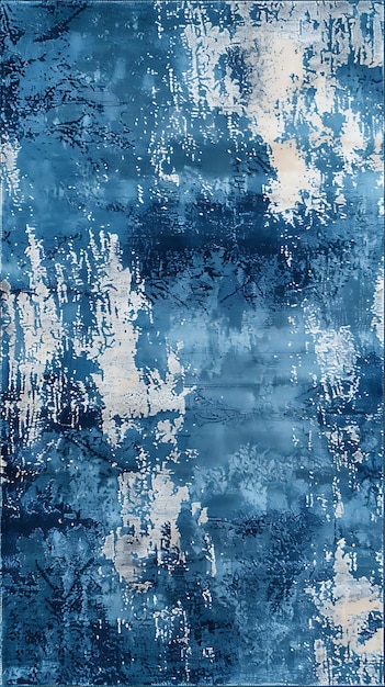 una pittura astratta blu e bianca di una persona