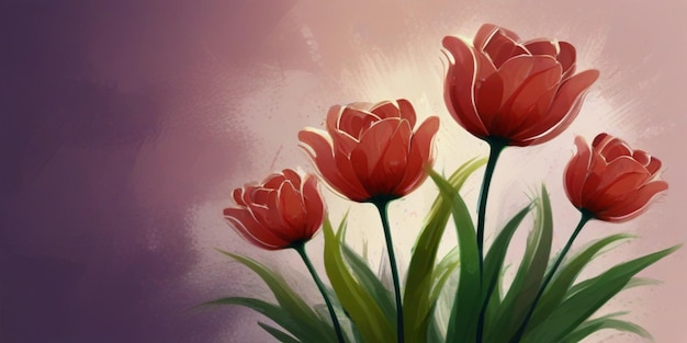 una pittura di un dipinto di un tulipano con uno sfondo rosa