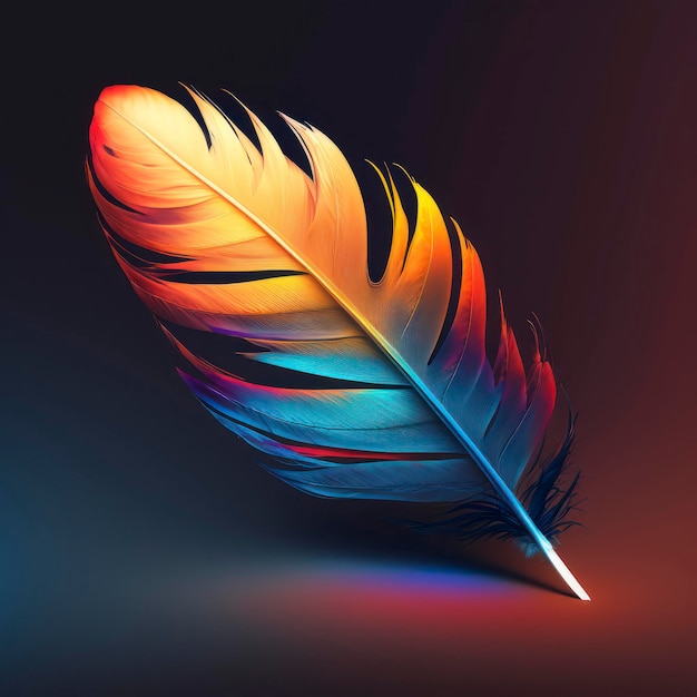 Una piuma colorata con una luce brillante impostata su di essa nello stile di composizioni foto-realistiche