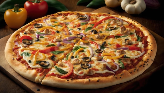 Una pizza con diversi condimenti