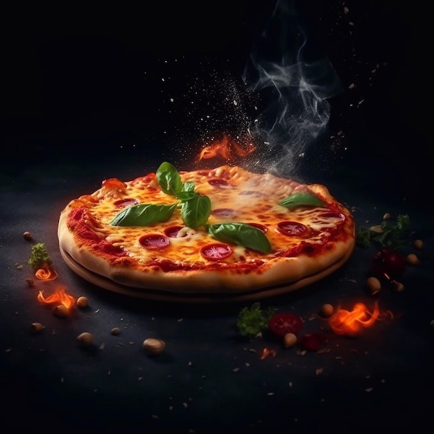 Una pizza con fumo e peperoni sopra